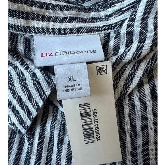 NWT Liz Claiborne | Linen-Blend Blue + White Striped Romper | Size XL - Picture 6 of 8
